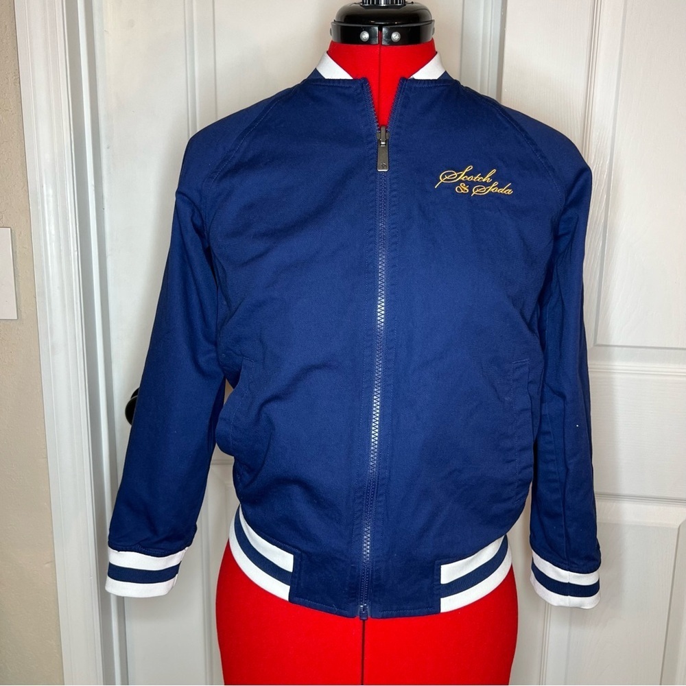 Scotch & Soda Navy Bomber Jacket with Stripe Trim
